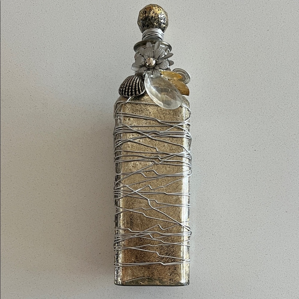 Pier 1 Silver and Gold Wire-Wrapped Bottle